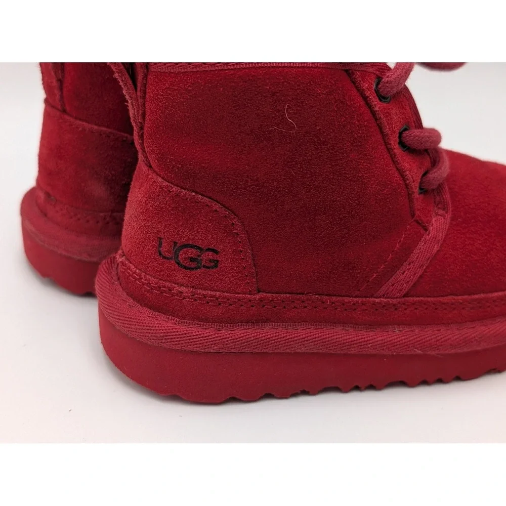 UGG Neumel II Boot Kids Size 8 Red Suede Lace Up Side Zip 1017320T Chukka Winter